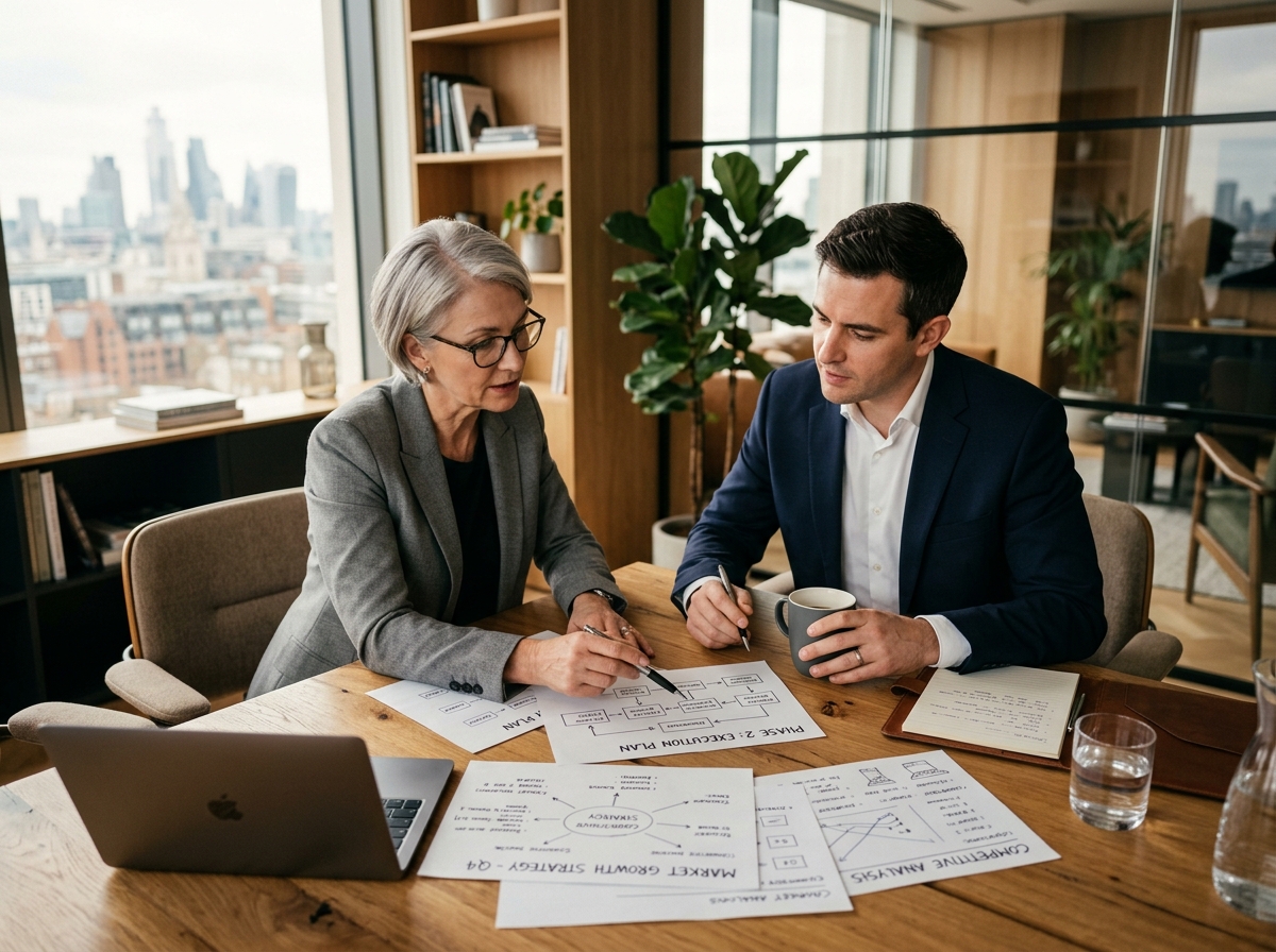 GautamManthan business advisor collaborating with a client on a customized corporate strategy blueprint